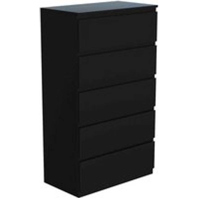 Vida Designs Denver 5 Drawer Chest Of Drawers Handle Free Modern Bedroom Furniture, Black, Black