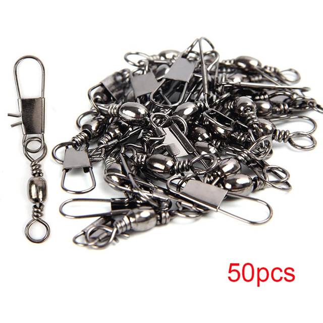 50 st. Rostfritt Stål Fiske Anslutning Pin Lager Rullande svivel Clips Fiskkrok - Svart (2#,4#,6#,8#,10#,12#)