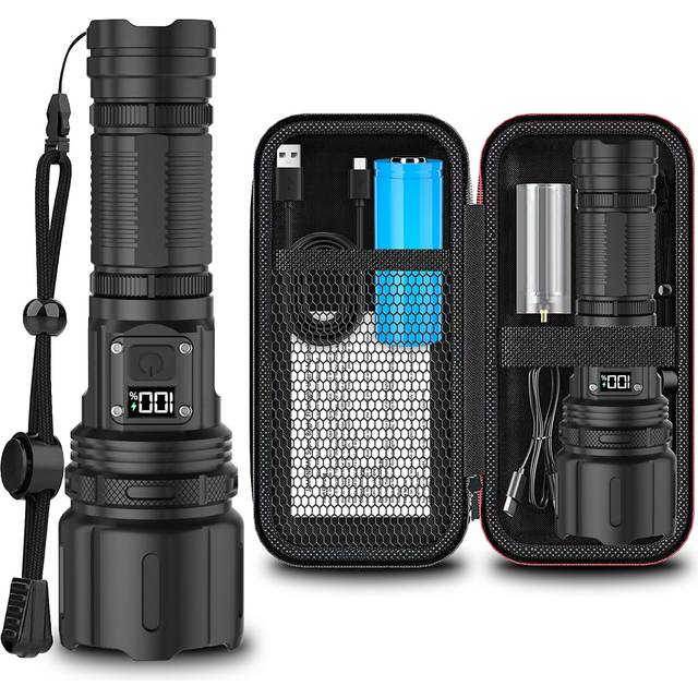 SHEIN Rechargeable Led Flashlight With High Lumen & Large Capacity, 4 Modes, 120000lm, Aluminium Alloy, Waterproof, Adjustable Focus, Portable Torch For Hom