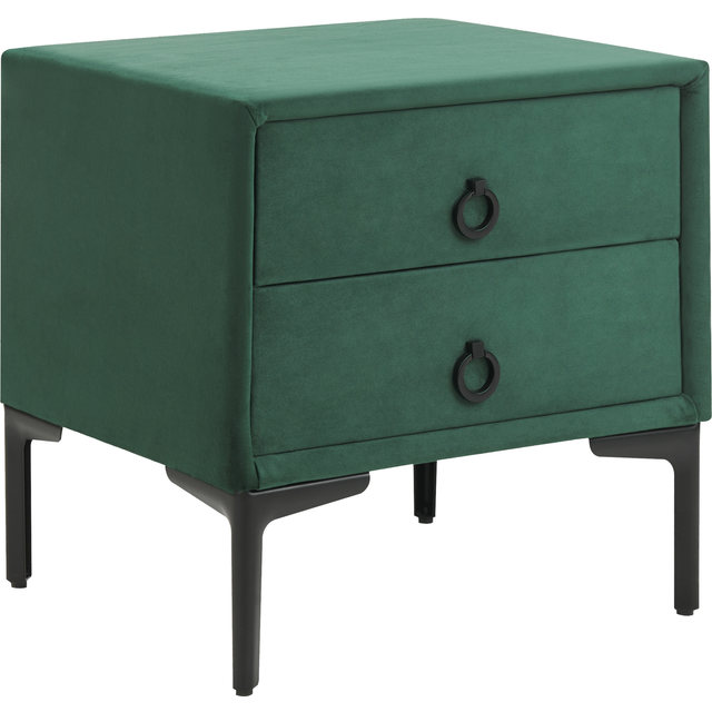 Beliani - Velvet Bedside Table Nightstand Dark Green 2 Storage Drawers Black Metal Legs Sezanne
