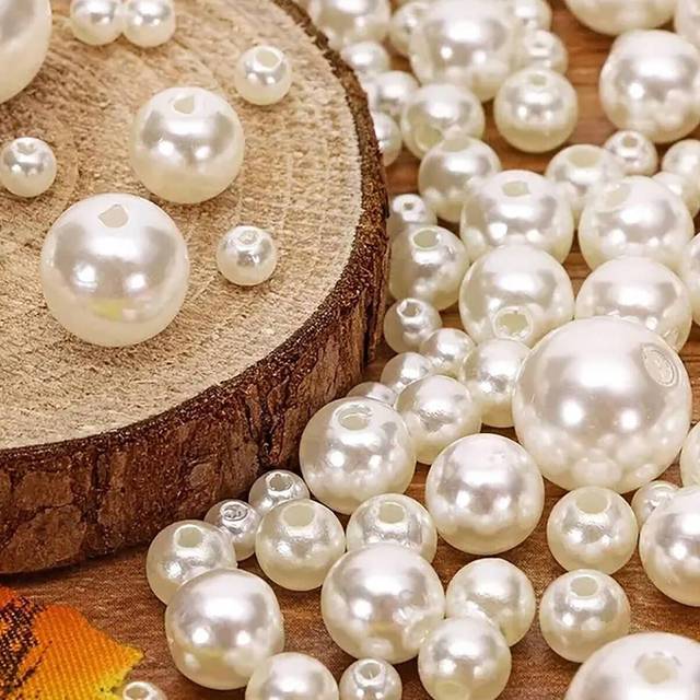SHEIN 4/6/8/10/12/16/18/20mm Beige Faux Pearl Beads ABS Loose Round Beads Jewelry Craft Making White Beige DIY Clothing Beads Supplies Sewing Accessories Ea