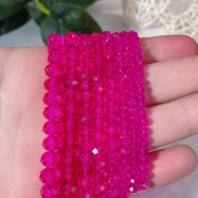 SHEIN 4mm-10mm Rose Red Glass Faceted Loose Flat Beads Synthetic Crystal Faceted Round Beads For DIY Jewelry Making