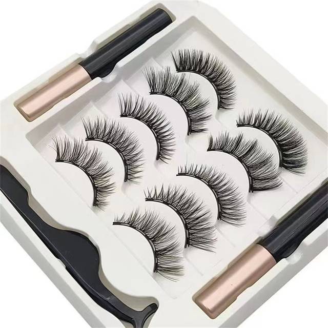 SHEIN 5 Pairs 5 Magnetic Eyelashes With Tweezers Set 3D Mink Eyelashes Natural Artificial False Lashes Eyelashes Extension Kit