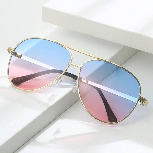 SHEIN 1pc Women&#39;s Metal Oval Frame Retro Double Bridge Fashion Pilot Fashion Glasses For Vacation Beach Accessories For Women Glasses Shades For Summer Beac