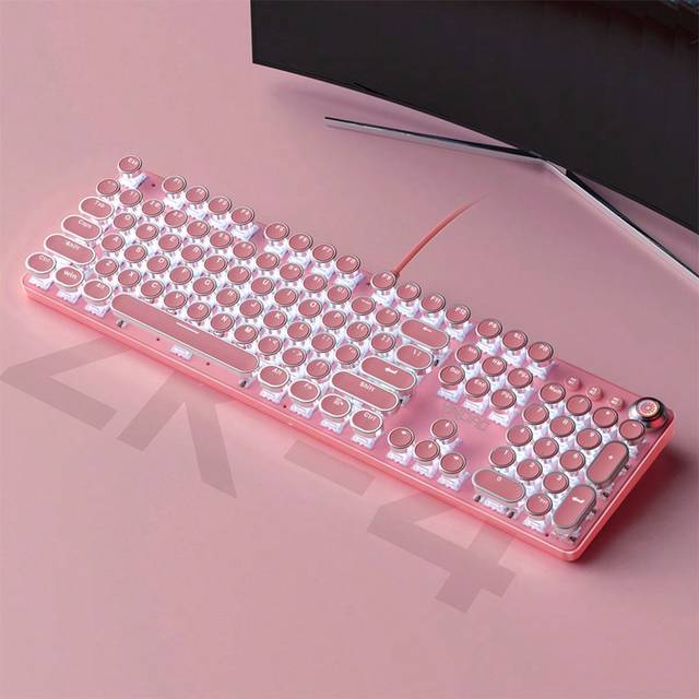 Rosa Mekanisk Tangentbord Med Blå Byt , Trådbunden 104 Nyckel Modern Gothtjej Tangentbord för gaming Bärbara datorer - Sakura pulver (En-Storlek)