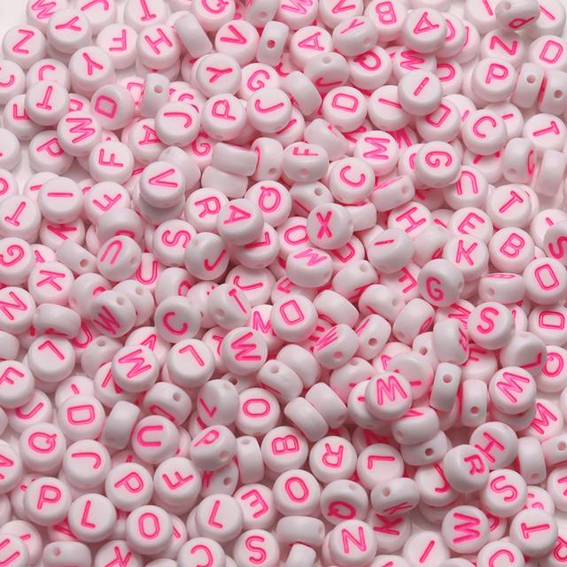SHEIN 100Pcs Acrylic Alphabet Letter Beads Gold On White Name Bracelets for Jewelry Making 7*4mm