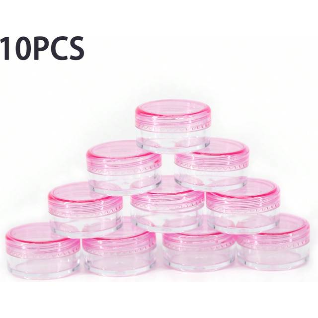 SHEIN 10pcs/set 5g Empty Diamond Powder Storage Box, Eye Shadow & Lip Balm & Filling Bottle, Round Cosmetic Container Jar, Portable & Suitable For Travel &