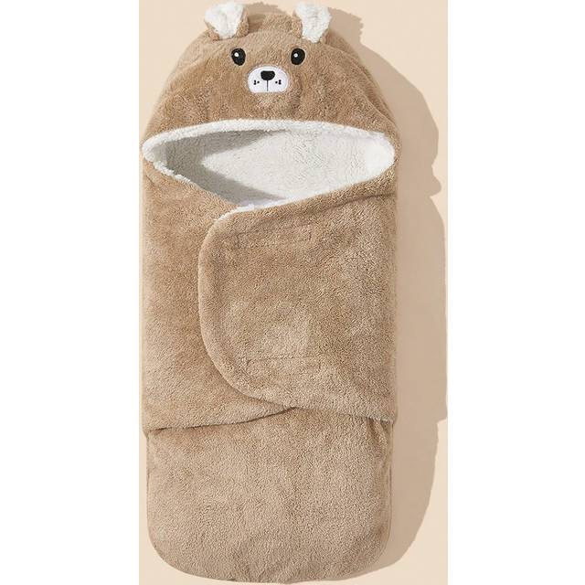 1 st Nyfödda tecknade mönster dubbellagers flanell linda filt Love Valentine - Kaki (3-6M)
