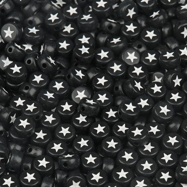 SHEIN 100pcs 7*4mm Colorful Round Five-Pointed Star Pattern Beads Mixed Acrylic Loose DIY Beads for Jewelry Making Bracelets Necklaces Key Chains