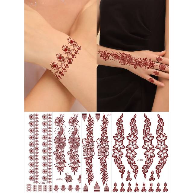 SHEIN 4pcs Water-Proof Brown Flower Temporary Tattoo Sticker
