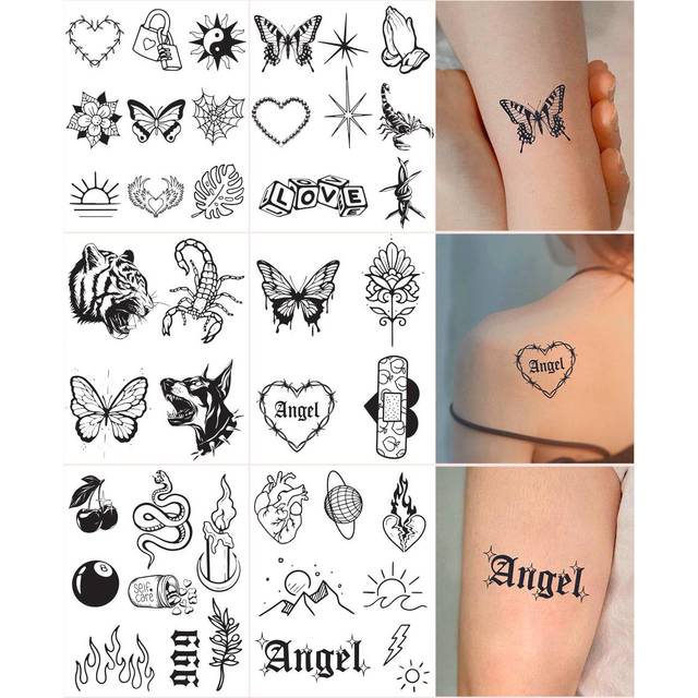 SHEIN 6 Sheets Small Black Pattern Fake Tattoo Classic Butterfly Scorpion Temporary Tattoo For Arm, Leg & Back Perfect For Your Makeup
