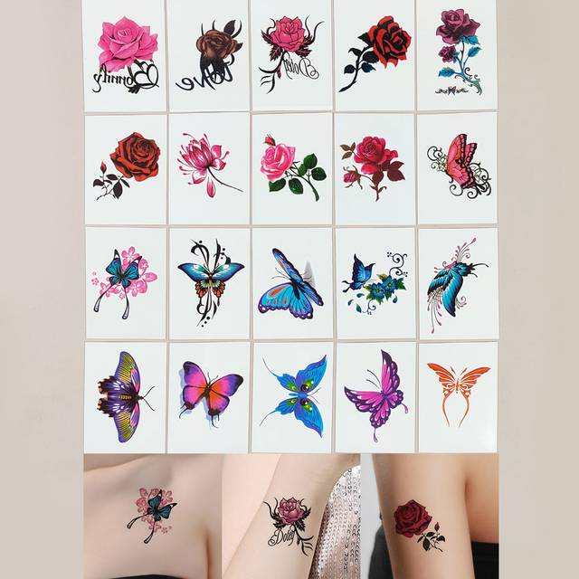 SHEIN 20pcs Colorful Rose & Butterfly Pattern Temporary Tattoo Stickers