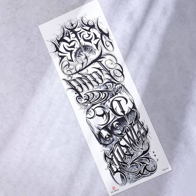 Tatueringsdekal,1 ark Stor halvarmsärm Bokstavsgrafik Tillfälliga tatueringar för män Kvinnor Underarm,Brevgrafik falska tatueringsklistermärken Vuxna - Svart