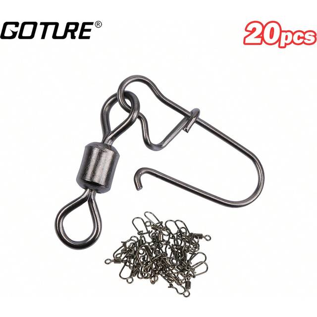 GOTURE Goture 20pcs Fishing Rolling Swivel With Duo-Lock Snap Stainless Steel Barrel Interlock Snap Connector Solid Ring Swivels 2# 4# 6# 8# 12# 14#