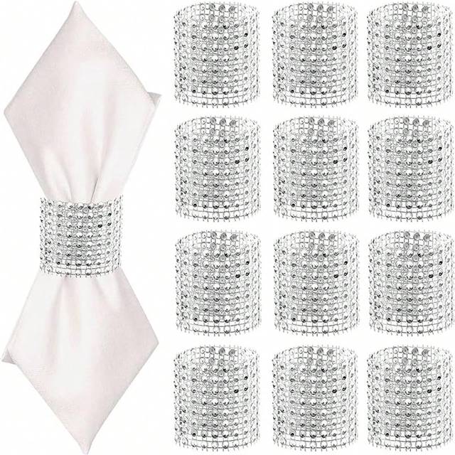SHEIN 10pcs/30pcs/50pcs Gold Diamond Napkin Rings, Christmas Napkin Holders, Shiny Rhinestone Napkin Rings, Diamond Hook And Loop Napkin Rings, Suitable For