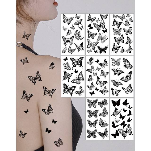 SHEIN (8 Sheets/kit) Butterfly Temporary Tattoos Waterproof Long Lasting Personalized Sexy Tattoo Sticker For Men, Women, Children