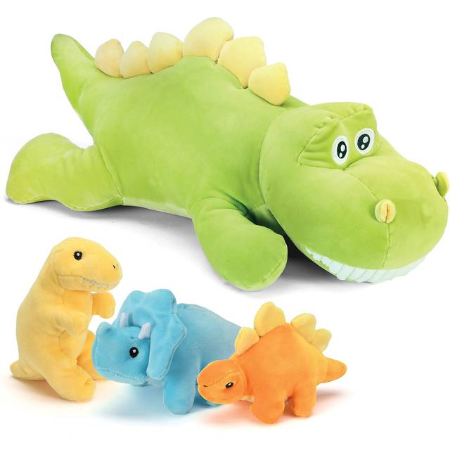 PREXTEX 15-Inch Stegosaurus Dinosaur Stuffed Animal Set with 3 Dino Plush Toys Inside  Large Zippered Pouch Dinosaur for Boys and Girls  Stuffed Anima