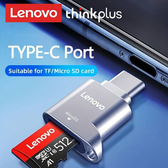 Lenovo Mikro SD-kortläsare , USB C Till SD-kortläsare , Typ C Tf Minneskort Läsare Med USB C Till USB Adapter , USB OTG Kortläsare För Bärbara dato - Silver