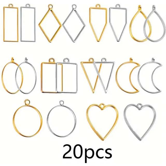 SHEIN 20pcs/60pcs/80pcs (10 Styles, 2 Colors) Mixed Set Alloy Geometric Resin Molds For DIY Resin Bracelets, Earrings, And Necklaces