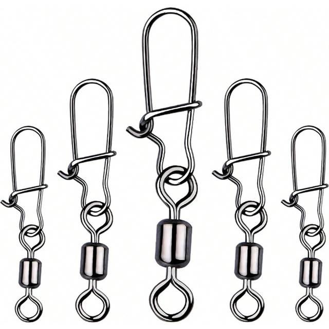 SHEIN Fishing 50PCS Pike Fishing Accessories Connector Pin Bearing Rolling Swivel Stainless Steel Snap Fishhook Lure Swivels Tackle