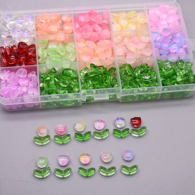 SHEIN 30pcs mix color tulip and 30pcs leaf glass beads