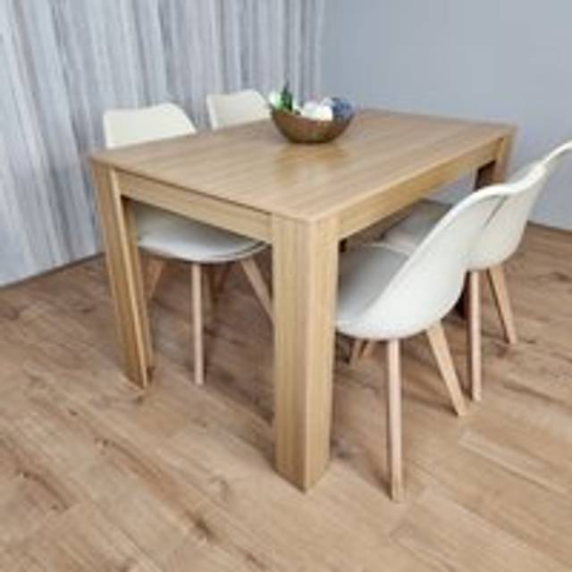 Portland 4 Seater Plastic and Leather Dining Set Oak Effect and Cream - Multi