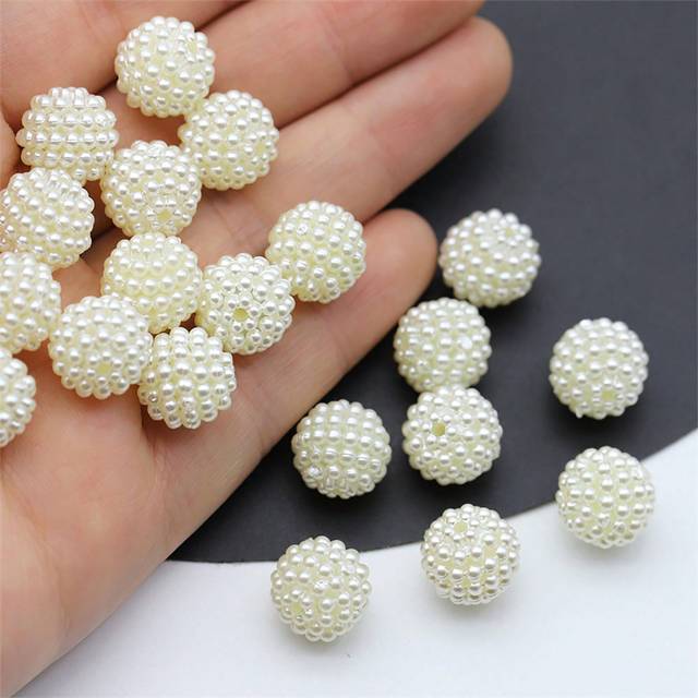SHEIN 10/12/14/20mm Acrylic Bayberry Beads Faux Pearl Beads Round Loose Beads Spacer Beads For Earrings Bracelet Necklace Jewelry Making