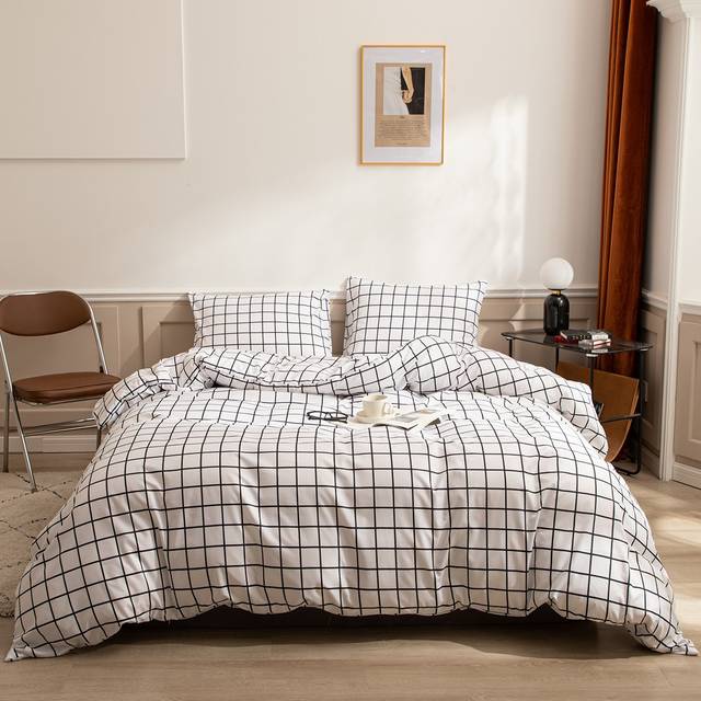 SHEIN Black And White Grid Bedding Set Geomertic Plaid Duvet Cover SetÂFarmhouse Bedding 3 Pieces Home Decorate White Comforter Cover Soft Microfiber Duvet
