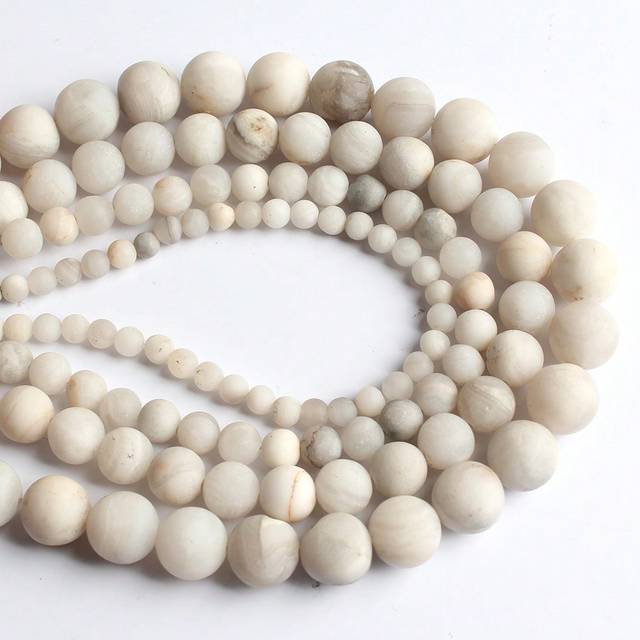 SHEIN 1strand Natural Stone Matte White Chrysocolla Loose Spacer Beads for Jewelry Making DIY Bracelets Necklace Accessories for Women