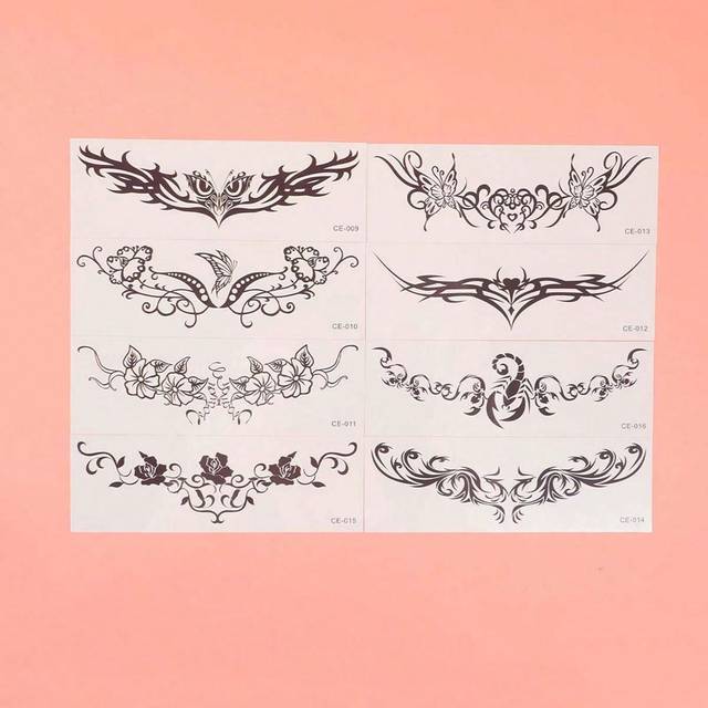 SHEIN 1set 8pcs Sexy Waterproof Sweatproof Black Tattoo Stickers For Women, Suitable For Chest, Lower Abdomen And Waist