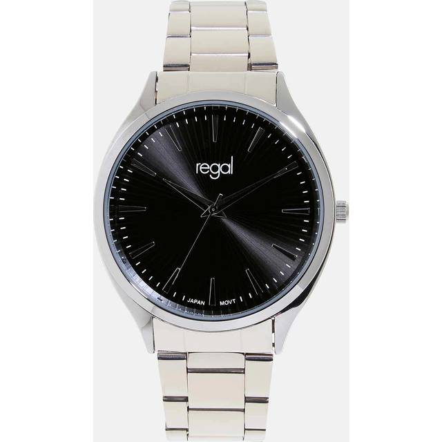 Regal herrklocka - silver/svart, metallband, 41mm