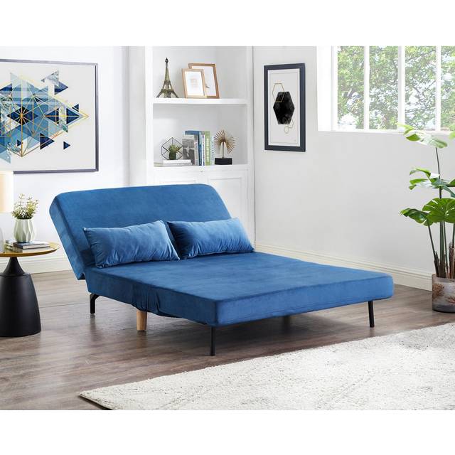 Grooms 120Cm Velvet Armless Sofa Bed - Blue Velvet (81cm H X 120cm W X 80cm D)