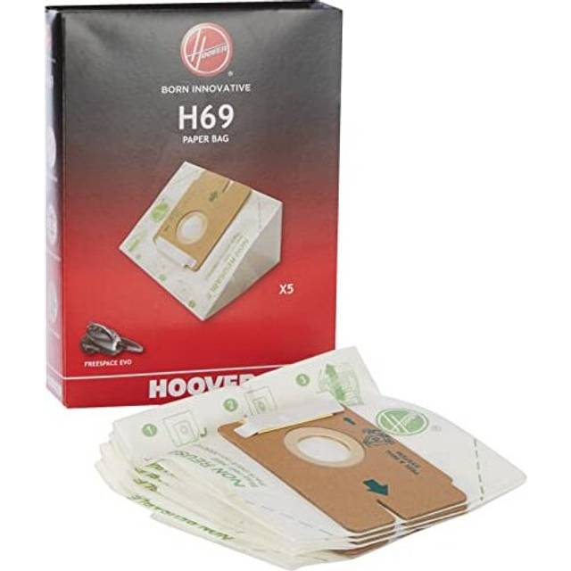 H69 Vacuum Cleaner Bags, Original, in Paper, Anti Odor, Extra Filtering, Compatible with Hoover Vacuum Cleaner Freespace Evo, 5 Bags