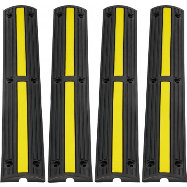 VEVOR 3.28 ft Cable Protector Ramp, 4 Pack of 1 Channel, 18000 lbs/axle Capacity Heavy Duty Rubber Speed Bumps, Floor Cord Cable Protector Wire