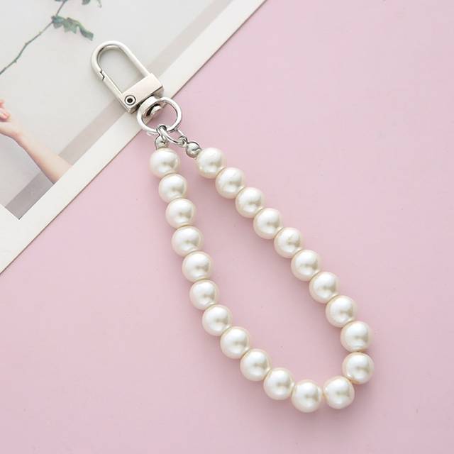 1st Retro Trendigt märke Pearl Nyckelring Antik Enkel Liten Ornament Nyckelring Mobiltelefon Kedjeväska Hänge Nyckel lanyard Wristlet Nyckelring - Vitt