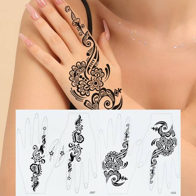SHEIN 2pcs Black Hand Flower Henna Tattoo Stickers