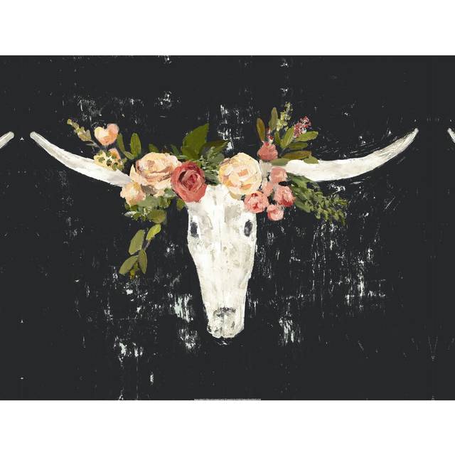 Boho Skull on Navy with Chunky Floral - Wrapped Canvas Painting Print (20cm H x 30cm W x 3.8cm D)