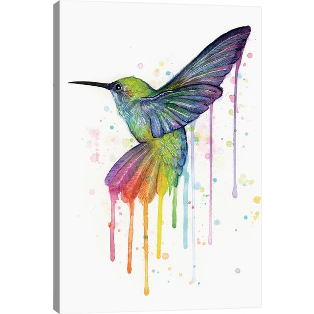 'Rainbow Hummingbird' Painting on Wrapped Canvas (66.04 cm H x 45.72 cm W x 3.175 cm D)