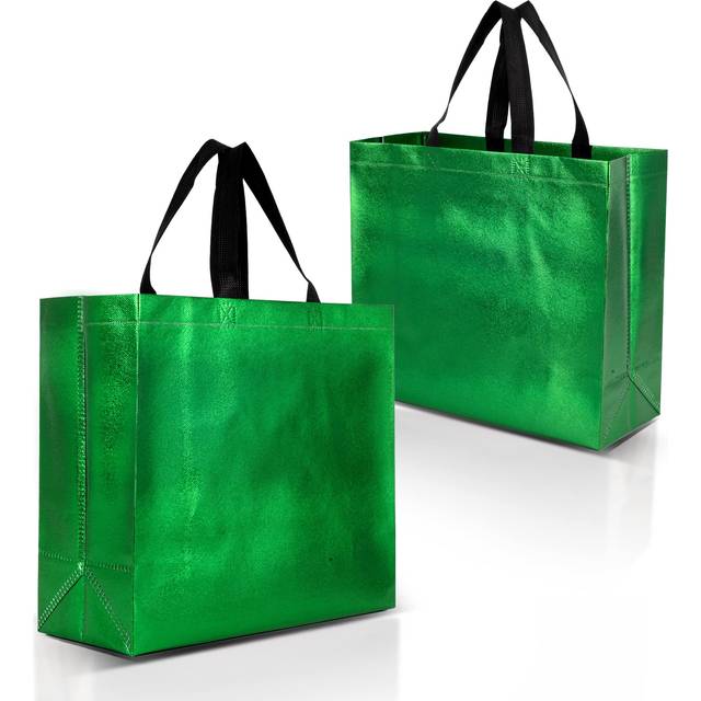 Nush Nush Green Gift Bags Large Size - Set of 12 Shiny Green Reusable Gift Bags With Handles - Perfect As Goodie Bags  Christmas Gift Bags i