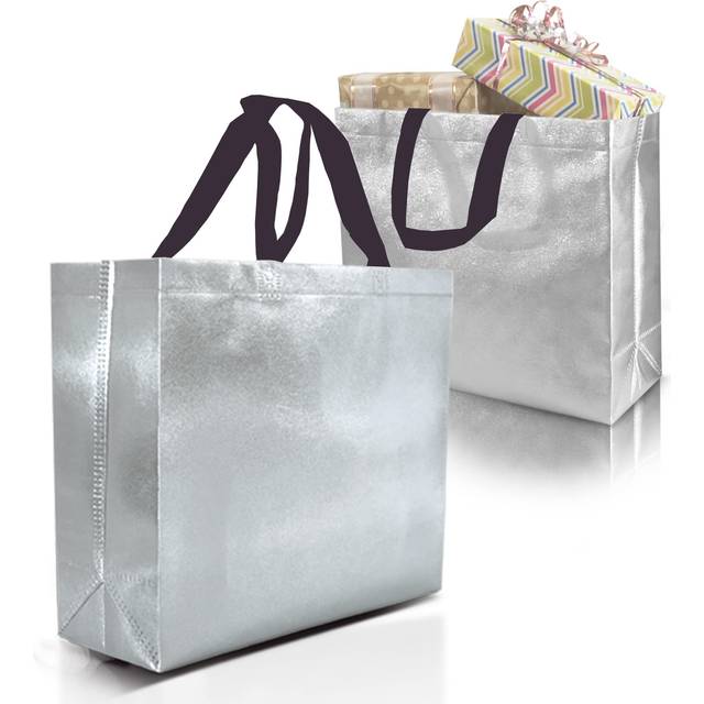 Nush Nush Metallic Silver Gift Bags Large Size - Set of 12 Silver Reusable Large Gift Bags With Handles - Christmas Gift Bags in Bulk  Goodi
