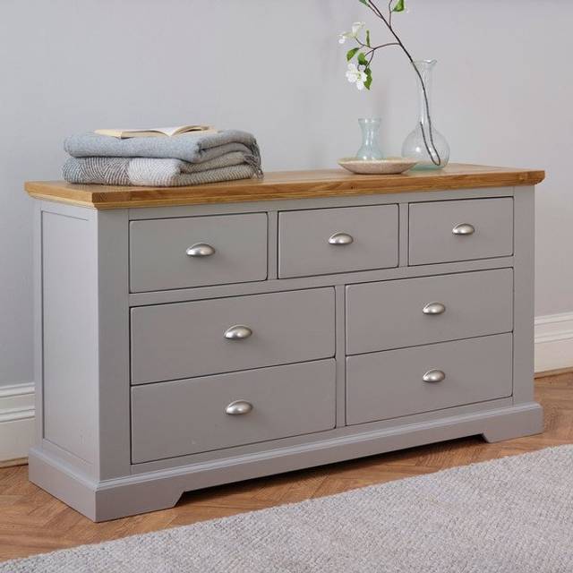 Handmade 100% Solid Natural Oak & Grey Paint Chest of Drawers - 7 Drawer Chest - St. Ives Range - Oak Furnitureland