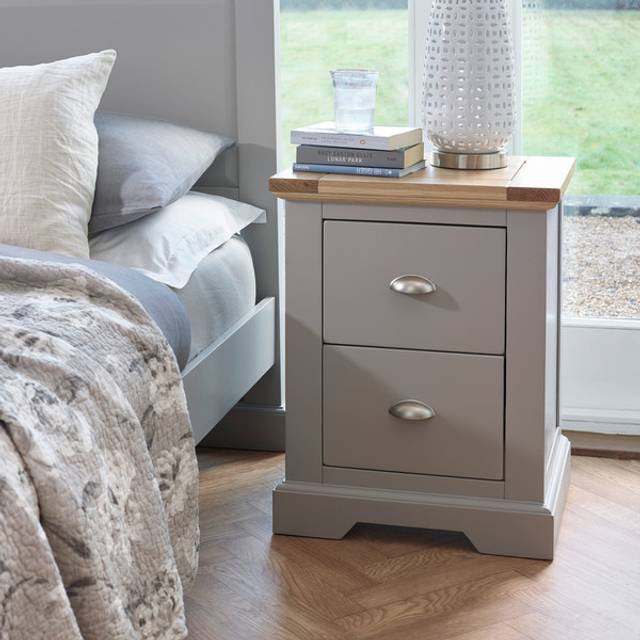 Handmade 100% Solid Natural Oak & Grey Paint Bedside Tables and Cabinets - 2 Drawer Bedside Table - St. Ives Range - Oak Furnitureland