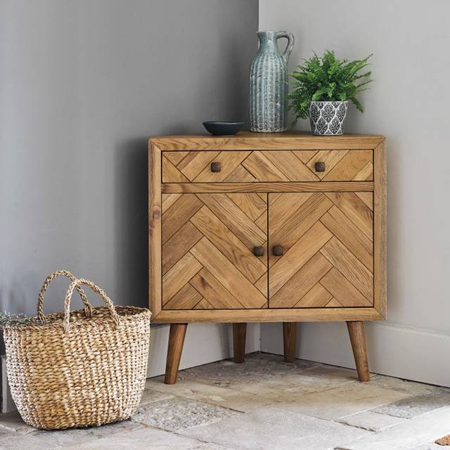 Brushed & Glazed Solid Oak Sideboards - Corner Sideboard - Parquet Range - Oak Furnitureland