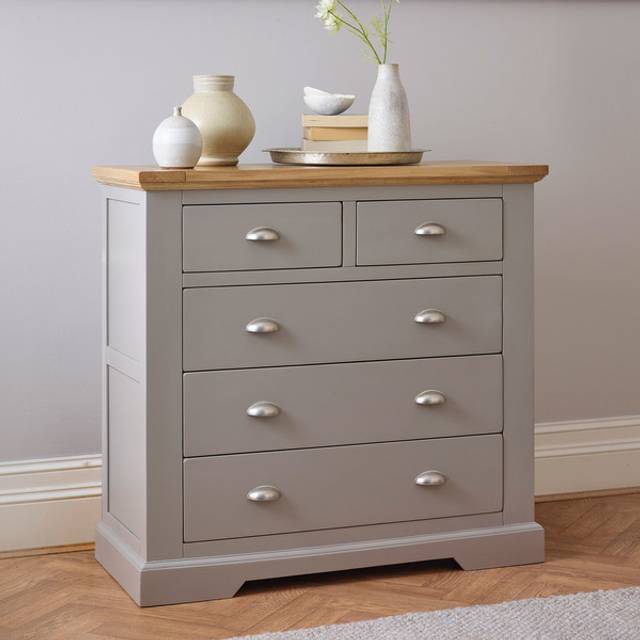 Handmade 100% Solid Natural Oak & Grey Paint Chest of Drawers - 5 Drawer Chest - St. Ives Range - Oak Furnitureland