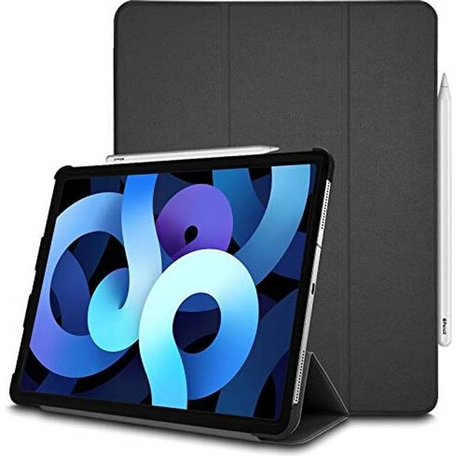 (Black) TECHGEAR iPad Air 5 / 4, 5th / 4th Generation Smart Case [Pencil Compatible] Slim Tri-fold Stand Cover with Corner Protection [Auto Wake / Sle