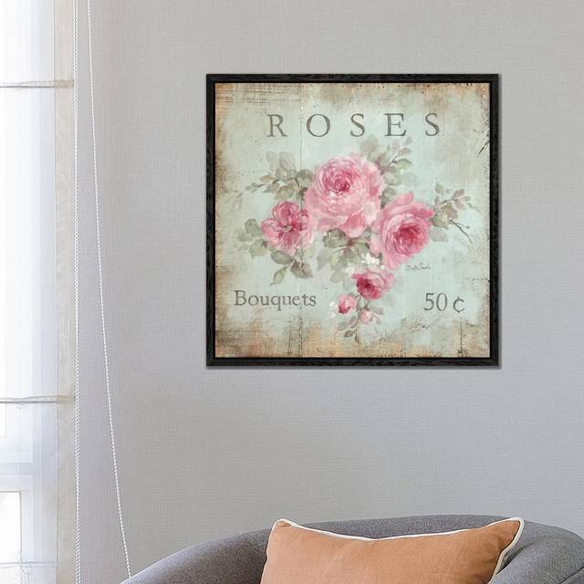 Rose Bouquets (50 Cents) by Debi Coules - Graphic Art Print on Canvas - Black Framed (66.04 cm H x 66.04 cm W)