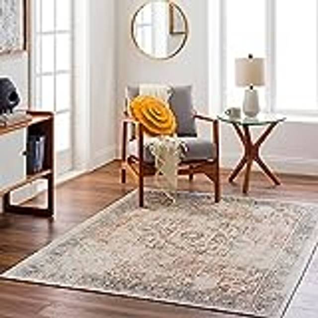 ALORA Round Machine Traditional Modern Boho Area Rug - Orange - 120cm x 170cm