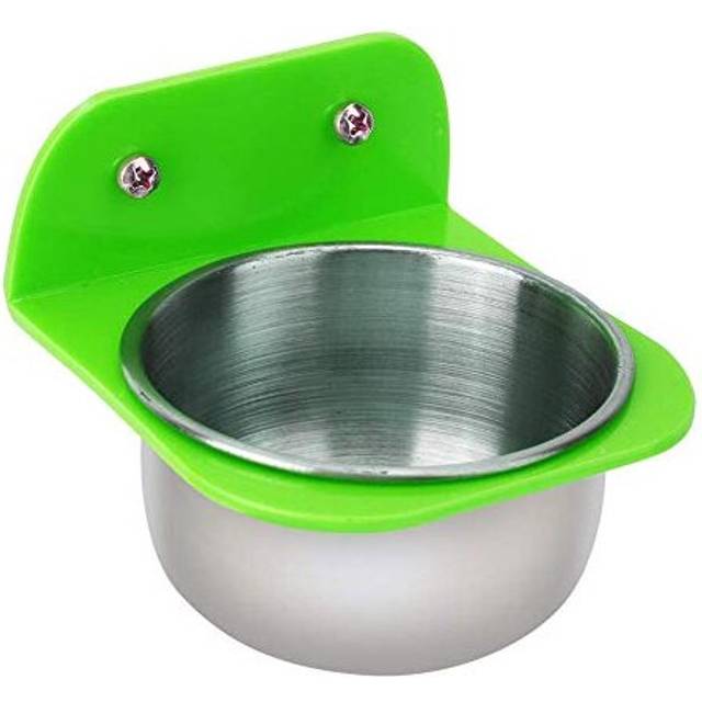 Bird Cage Feeder, Stainless Steel Food Water Bowls with plastic holder Parrot Feeding Bowls Cup for Macaw African Greys Budgies Parakeet Cockatiels