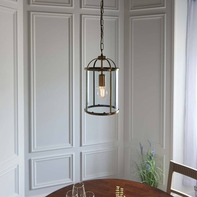 Bearse 1 - Light Lantern Cylinder Pendant - Antique Brass (40cm H X 20cm W X 20cm D)