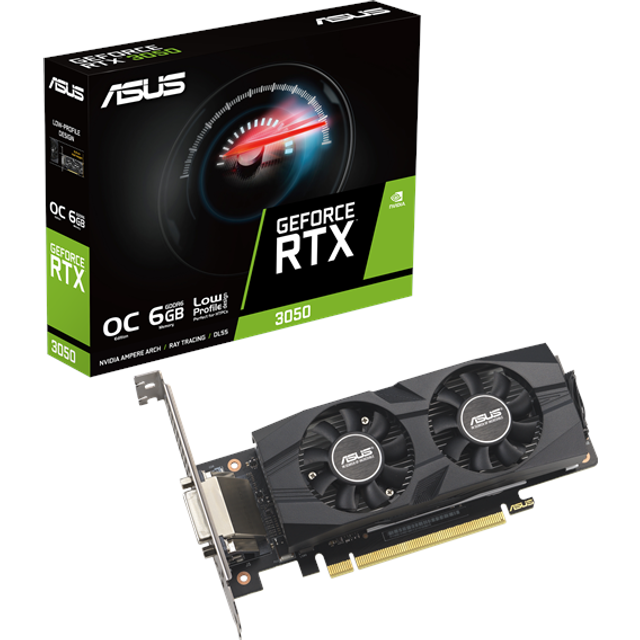 ASUS GeForce RTX 3050 LP BRK OC Edition 6 GB GDDR6 spelgrafikkort (Nvidia RTX3050, PCIe 4.0, 1x DVI-D, 1x HDMI 2.1, 1x DisplayPort 1.4a, RTX3050-O6G-LP-BRK)